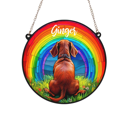 Dachshund Red Rainbow Bridge Personalised Stained Glass Effect Suncatcher